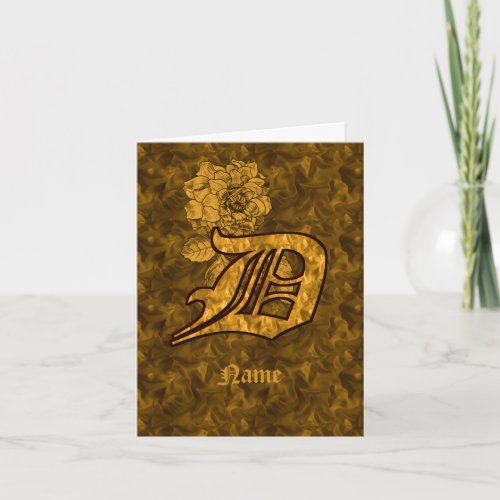 Elegant Monogram Initial D Gold Peony Personalized Note Card