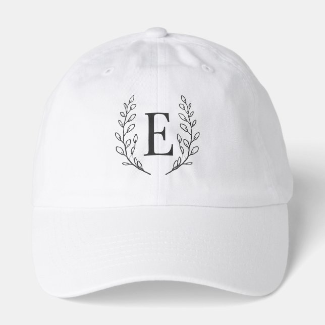 Elegant Monogram Initial E Botanical Line Art Mini Hat (Front)