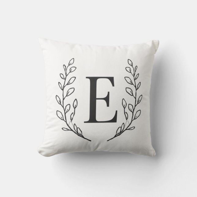 Elegant Monogram Initial E Botanical Line Art Throw Pillow (Front)
