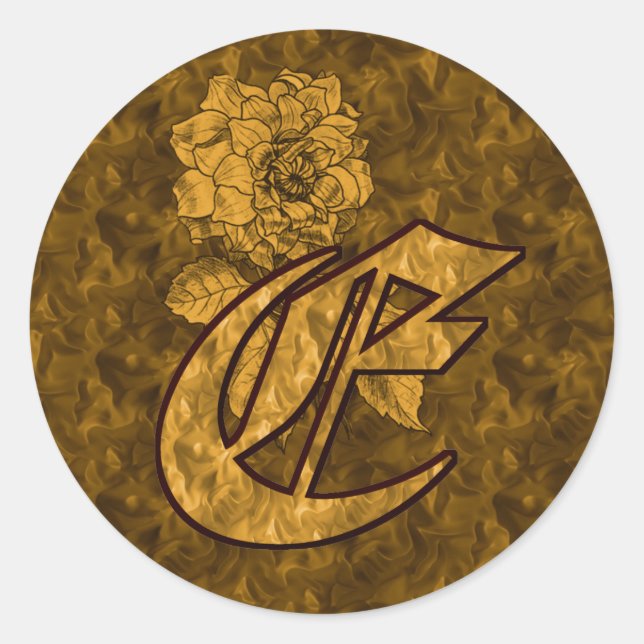 Elegant Monogram Initial E Gold Peony Flower Classic Round Sticker (Front)