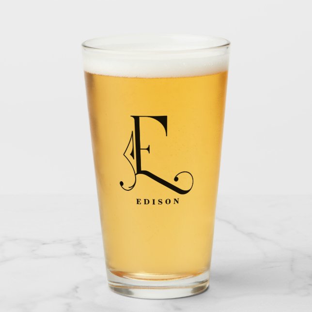 Elegant Monogram Initial E with Last Name Glass (Front Filled)