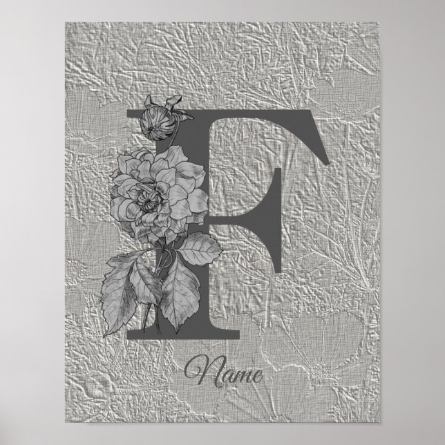 Elegant Monogram Initial F Peony Personalized Poster (Front)
