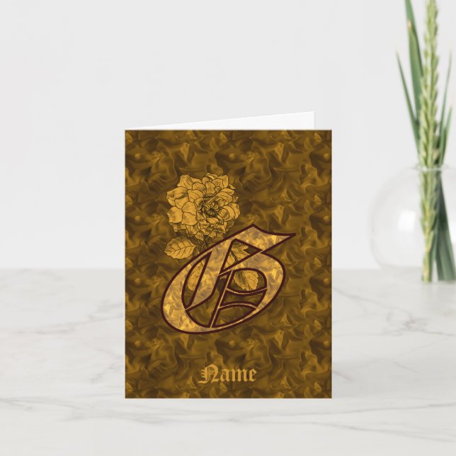 Elegant Monogram Initial G Gold Peony Personalized Note Card (Front)