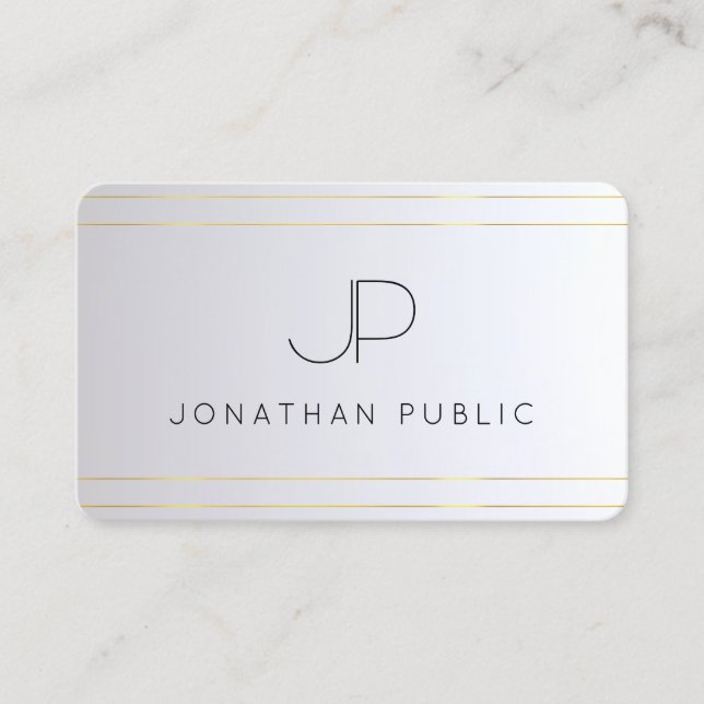 Elegant Monogram Initial Gold Silver Rounded Business Card (Front)