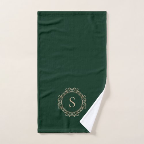 Elegant Monogram Initial Green Hand Towel