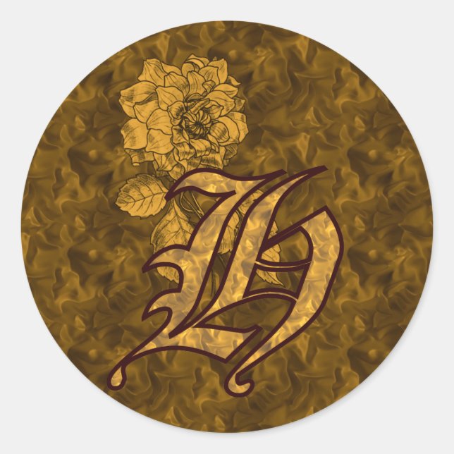 Elegant Monogram Initial H Gold Peony Flower Classic Round Sticker (Front)