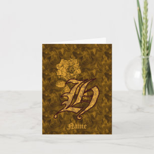 Elegant Monogram Initial H Gold Peony Personalized Note Card