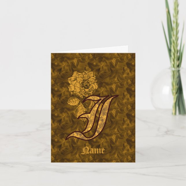 Elegant Monogram Initial I Gold Peony Personalized Note Card (Front)