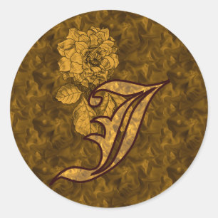 Elegant Monogram Initial J Gold Peony Flower Classic Round Sticker