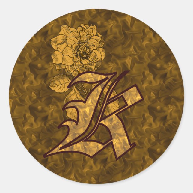 Elegant Monogram Initial K Gold Peony Flower Classic Round Sticker (Front)