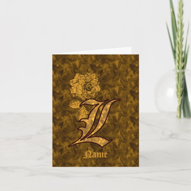 Elegant Monogram Initial L Gold Peony Personalized Note Card (Front)