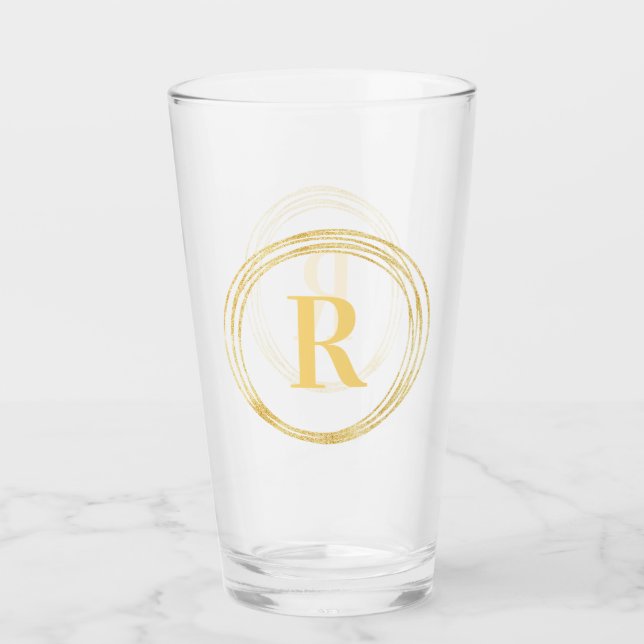 Elegant Monogram Initial Letter Gold Circles Glass (Front)