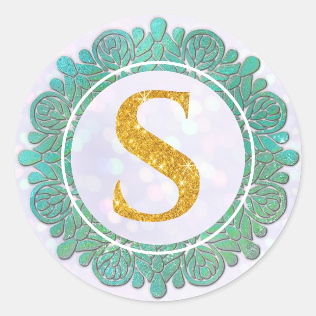 Elegant Monogram Initial Letters with Mandala Classic Round Sticker (Front)