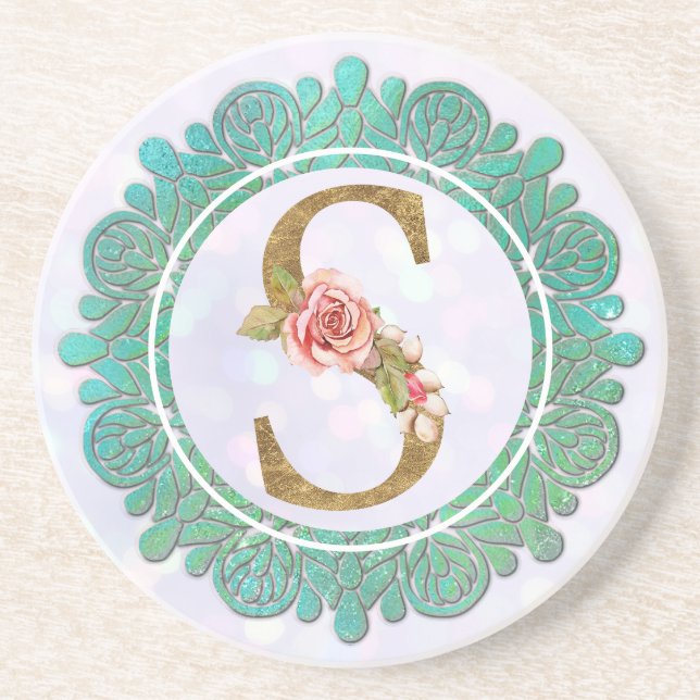 Elegant Monogram Initial Letters with Mandala Coaster (Front)