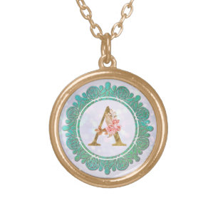 Elegant Monogram Initial Letters with Mandala Gold Plated Necklace