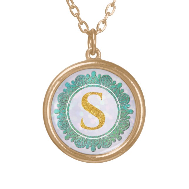 Elegant Monogram Initial Letters with Mandala Gold Plated Necklace (Front)