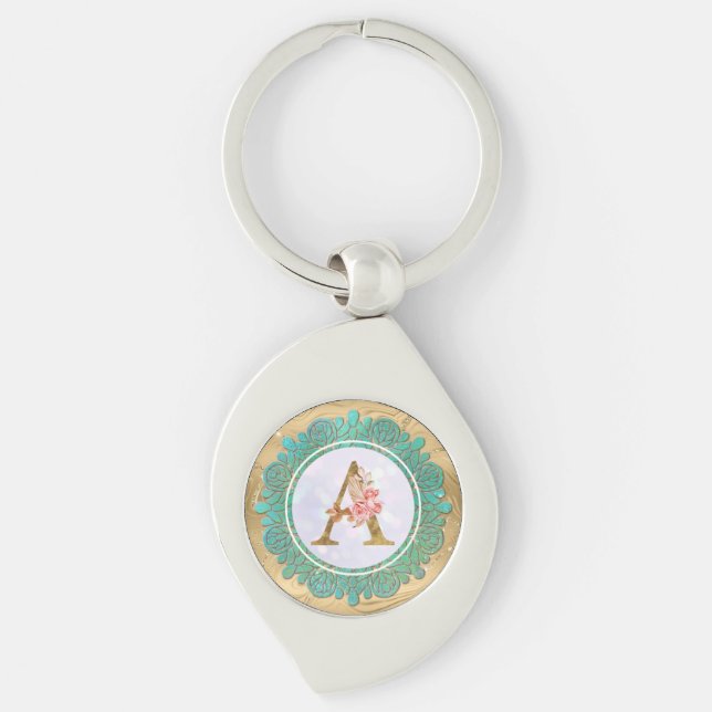 Elegant Monogram Initial Letters with Mandala Keychain (Front)