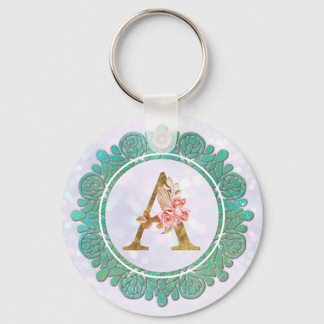 Elegant Monogram Initial Letters with Mandala Keychain (Front)