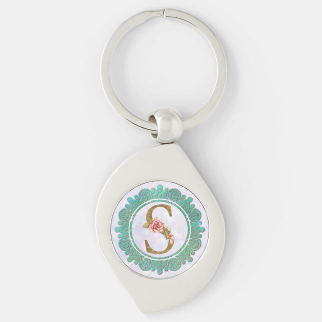 Elegant Monogram Initial Letters with Mandala Keychain (Front)