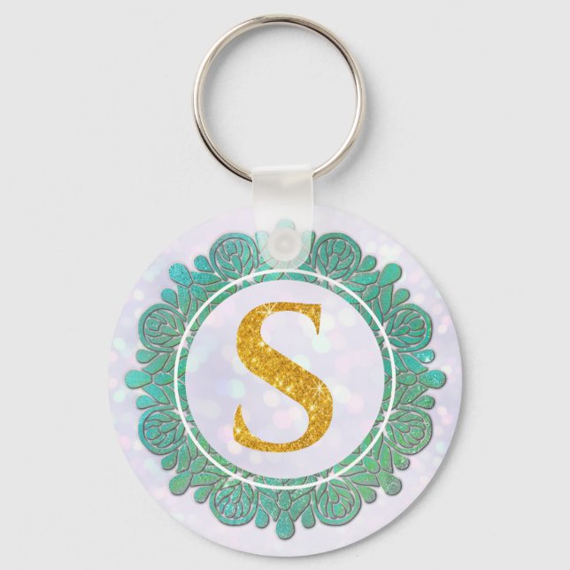 Elegant Monogram Initial Letters with Mandala Keychain (Front)