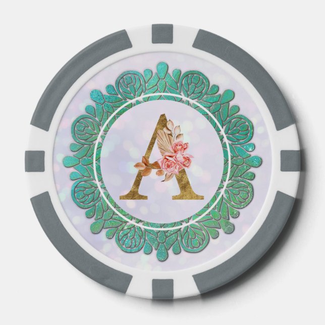 Elegant Monogram Initial Letters with Mandala Poker Chips (Front)