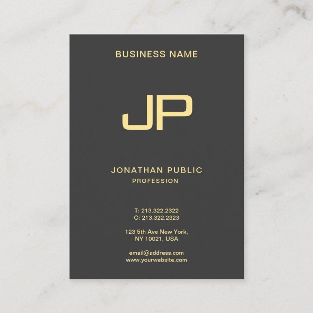 Elegant Monogram Initial Luxury Mighty Black Gold Business Card (Front)