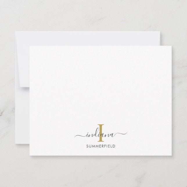 Elegant Monogram Initial Modern Script Note Card (Front)