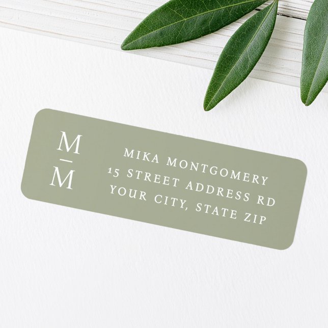 Elegant monogram initial muted sage return address label (Elegant monogram initial muted sage return address label)