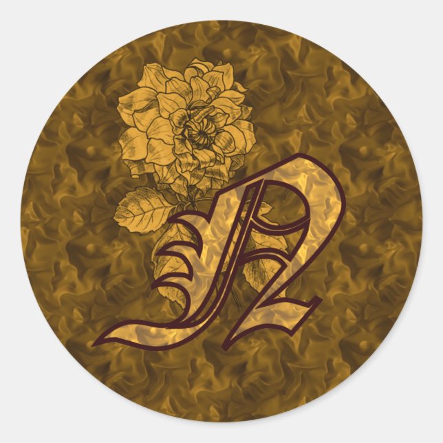 Elegant Monogram Initial N Gold Peony Flower Classic Round Sticker (Front)