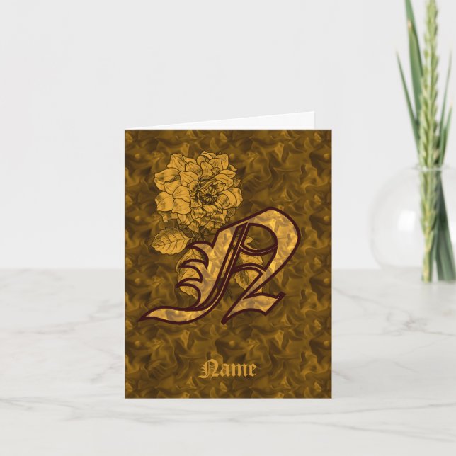 Elegant Monogram Initial N Gold Peony Personalized Note Card (Front)