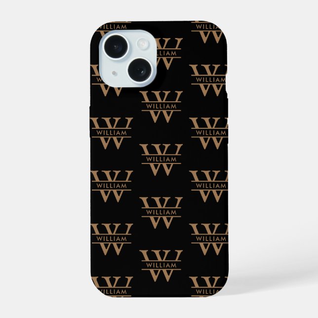 Elegant Monogram Initial Name Black Personalized Iphone Case (Back)