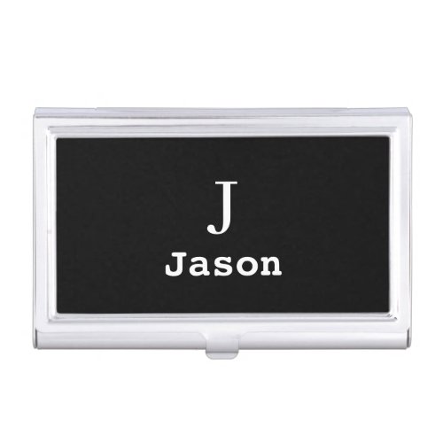 Elegant Monogram Initial Name Personalized Black Business Card Case