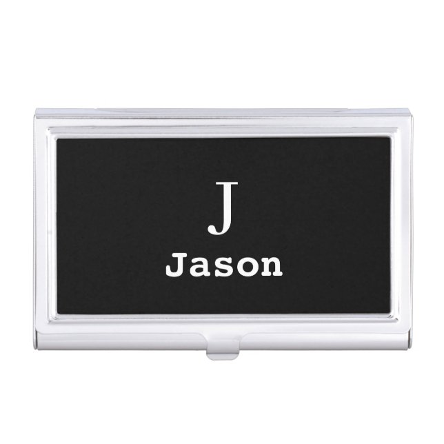 Elegant Monogram Initial Name Personalized Black Business Card Case (Front)