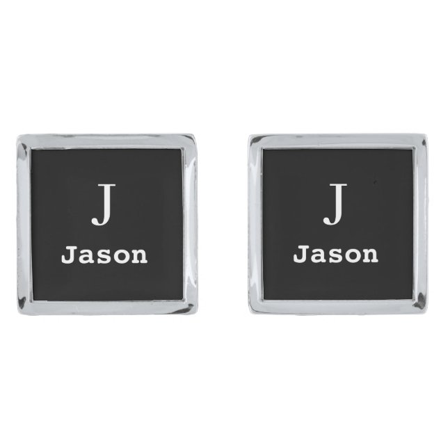 Elegant Monogram Initial Name Personalized Black Cufflinks (Front)