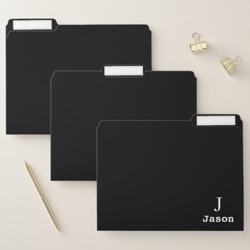 Elegant Monogram Initial Name Personalized Black File Folder