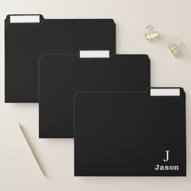 Elegant Monogram Initial Name Personalized Black File Folder (Set)