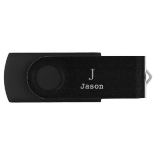 Elegant Monogram Initial Name Personalized Black Flash Drive