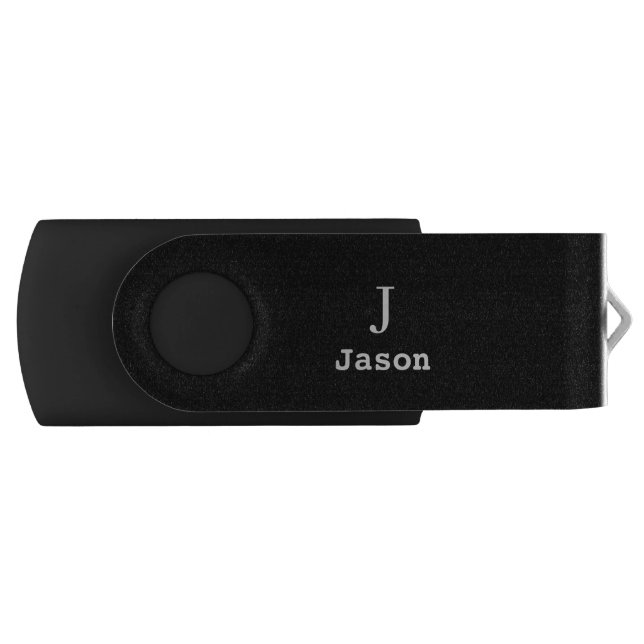 Elegant Monogram Initial Name Personalized Black Flash Drive (Front)