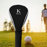 Elegant monogram initial name personalized black golf head cover<br><div class="desc">Modern simple masculine stylish gold accessories with black and white trendy typography (changeable colors).            Personalized gift for him: dad,  father,  husband,  son,  boyfriend,  groom,  best man,  groomsmen.</div>