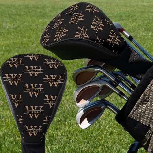 Elegant Monogram Initial Name Personalized Black Golf Head Cover