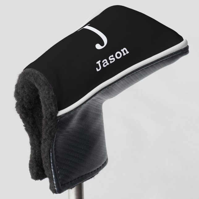 Elegant Monogram Initial Name Personalized Black Golf Head Cover (3/4 Front)
