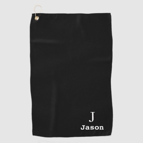 Elegant Monogram Initial Name Personalized Black Golf Towel