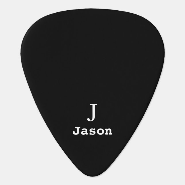 Elegant Monogram Initial Name Personalized Black Guitar Pick (Front)
