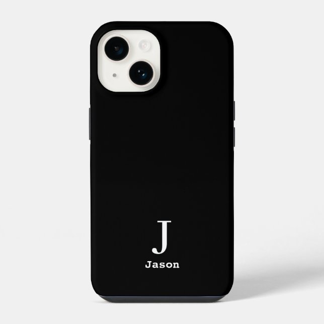 Elegant Monogram Initial Name Personalized Black Iphone Case (Back)