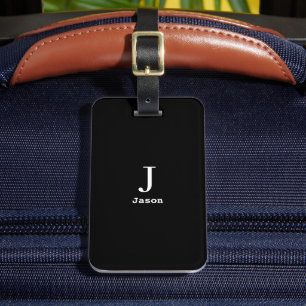 Elegant Monogram Initial Name Personalized Black Luggage Tag
