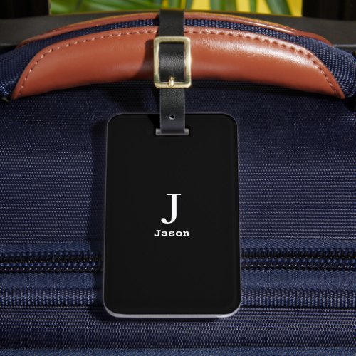 Elegant Monogram Initial Name Personalized Black Luggage Tag