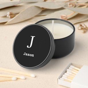 Elegant Monogram Initial Name Personalized Black Mini Candle Favors