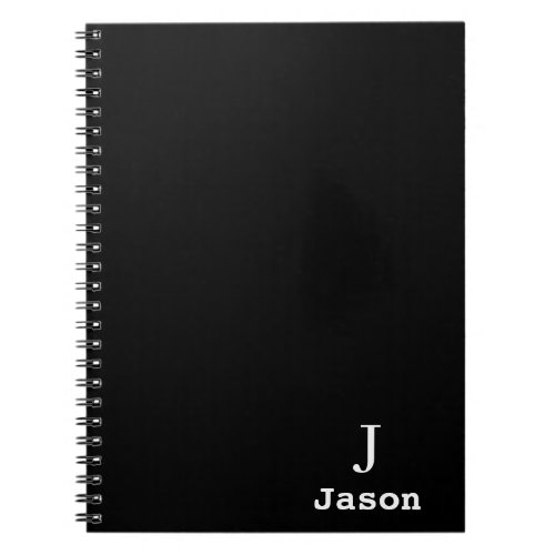 Elegant Monogram Initial Name Personalized Black Notebook
