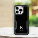 Elegant monogram initial name personalized black iPhone 16 pro case<br><div class="desc">Modern simple masculine stylish iPhone case with black and white trendy typography (changeable colors).            Personalized gift for him: dad,  father,  husband,  son,  boyfriend,  groom,  best man,  groomsmen,  business executive.</div>