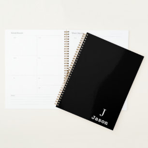 Elegant Monogram Initial Name Personalized Black Planner
